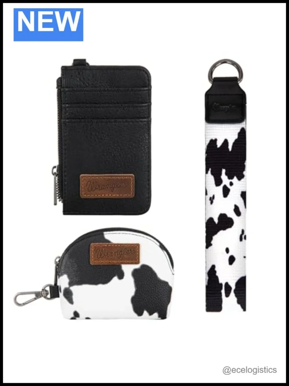 Wrangler Cow Print Dual Pouch Wristlet for Women - Leather, Zippered Card